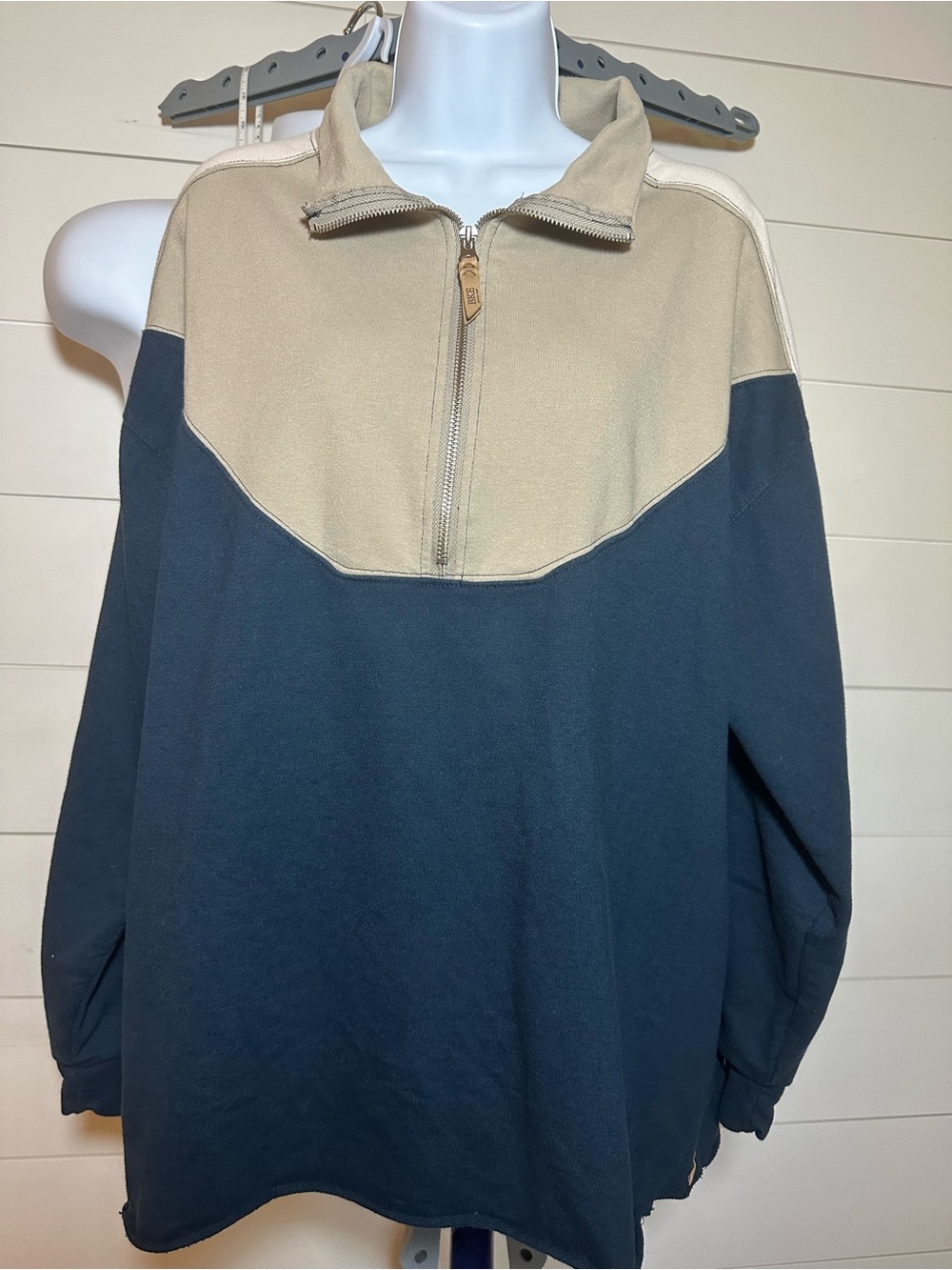 #172 BKE Men's Two-Tone Half-Zip Sweater Jacket in Navy and Beige
